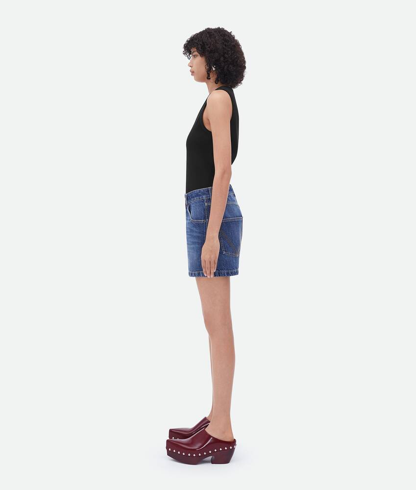 Bottega Veneta Logo Washed Denim Shorts In Blue