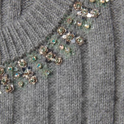 Gucci Soft Cashmere And Wool Ribbed Top In Gray