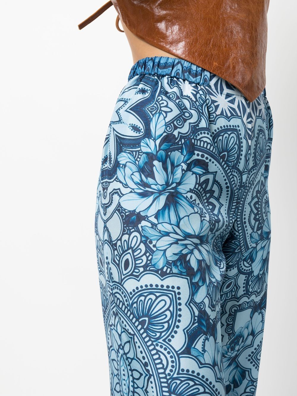 Alberta Ferretti Silk Graphic-print Wide-leg Trousers In Blue