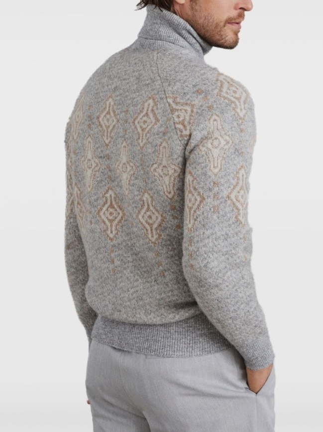Brunello Cucinelli Geometric Jacquard Turtleneck Sweater In Gray