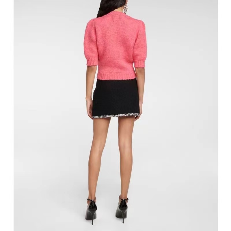 Alessandra Rich Short-sleeved Open-knit Jumper In Pink