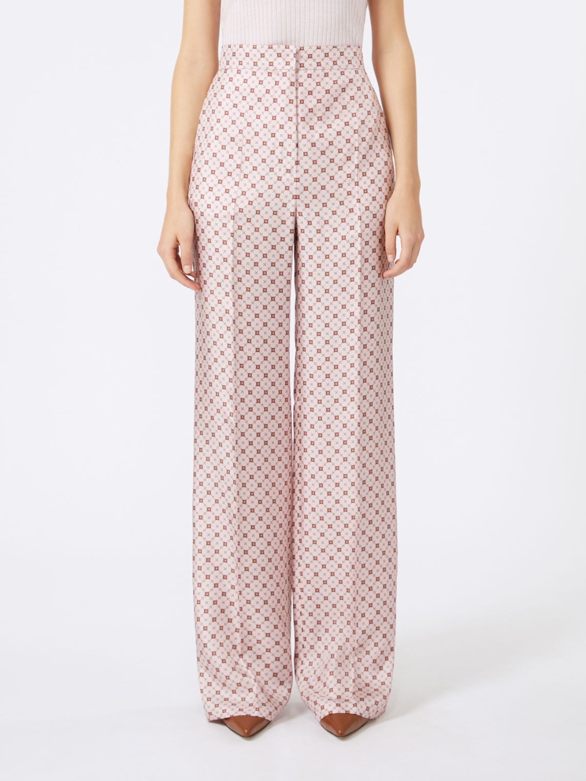 Max Mara Straight-fit Printed Silk Trousers In Pink