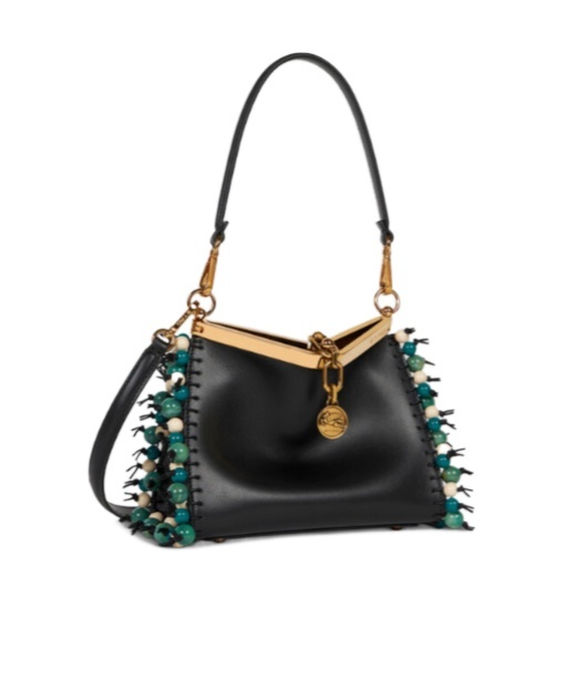 Etro Small Shoulder Bag In Smooth Black Leather In Black