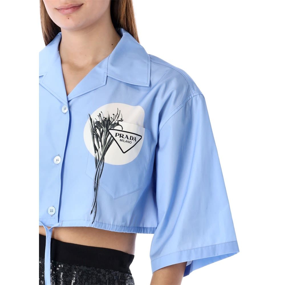 Prada Drawstring-waist Cropped Shirt In Blue