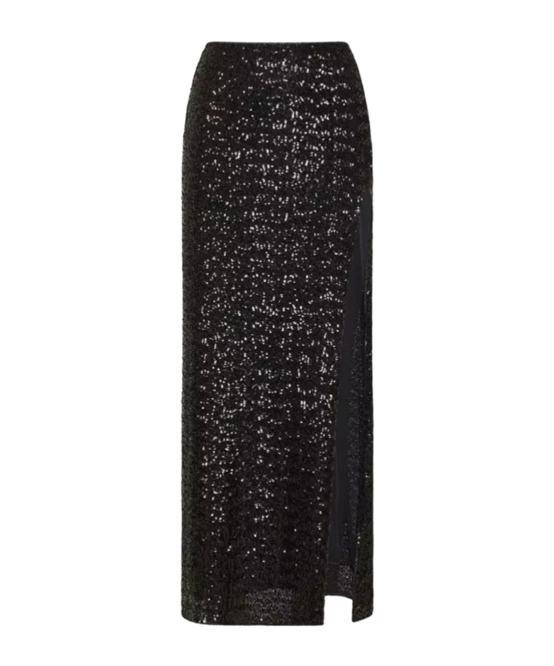 Shop Oseree High-waisted Sequin-embellished Midi Skirt In Black