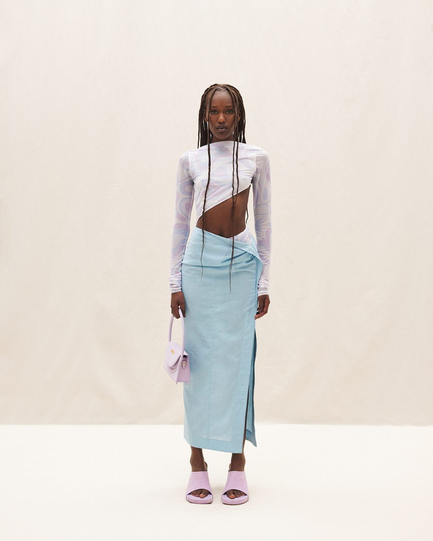 Jacquemus La Jupe Draggiu Draped Maxi Skirt In Blue