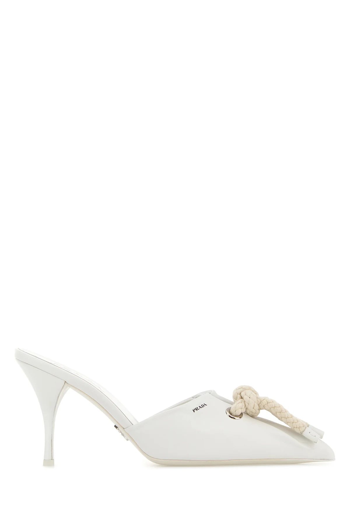 Prada Nappa Leather Mules Rope Detail In White