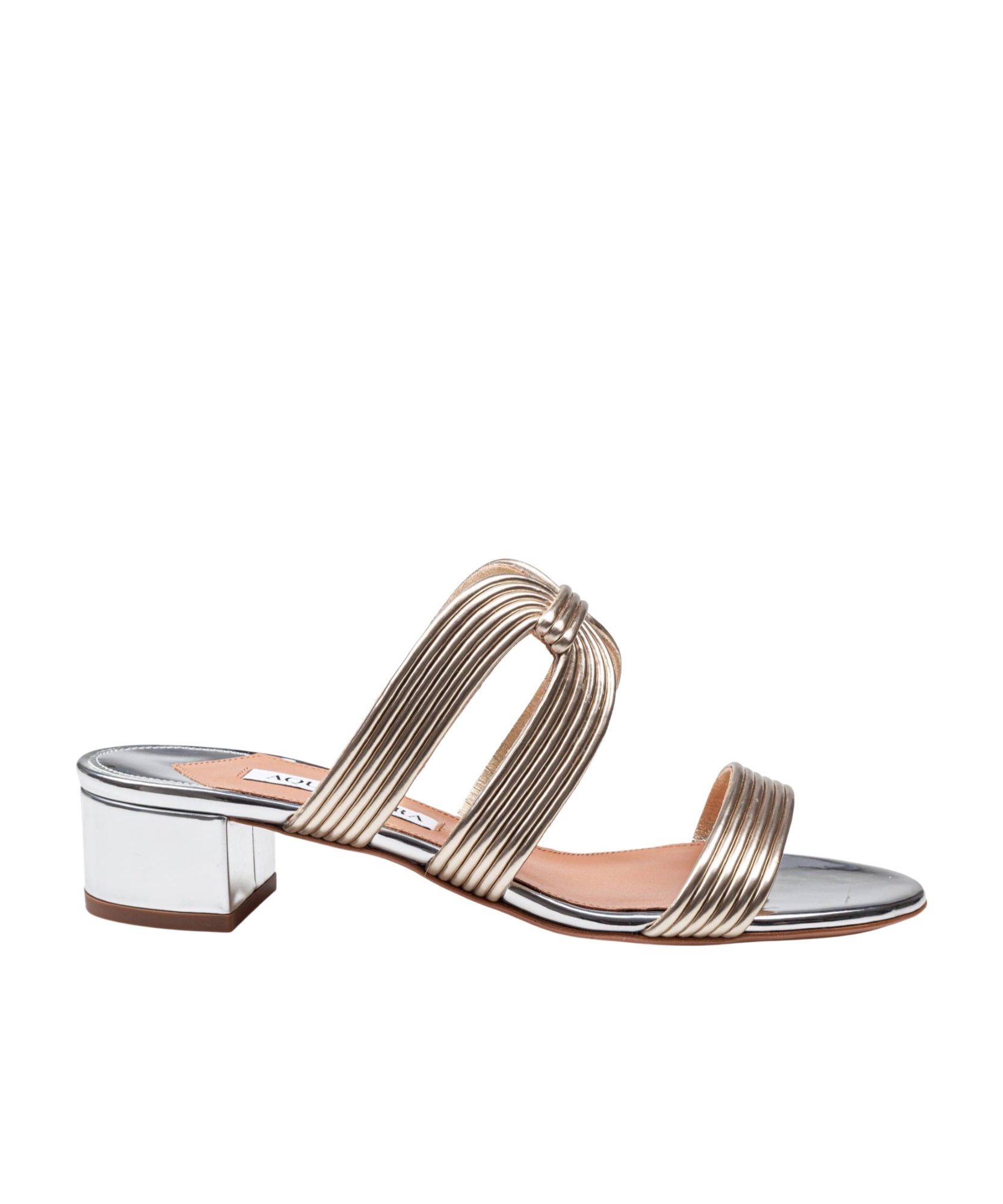Aquazzura Mule Esencia 35 In Laminated Leather Color Light Gold/silver In Multicolor
