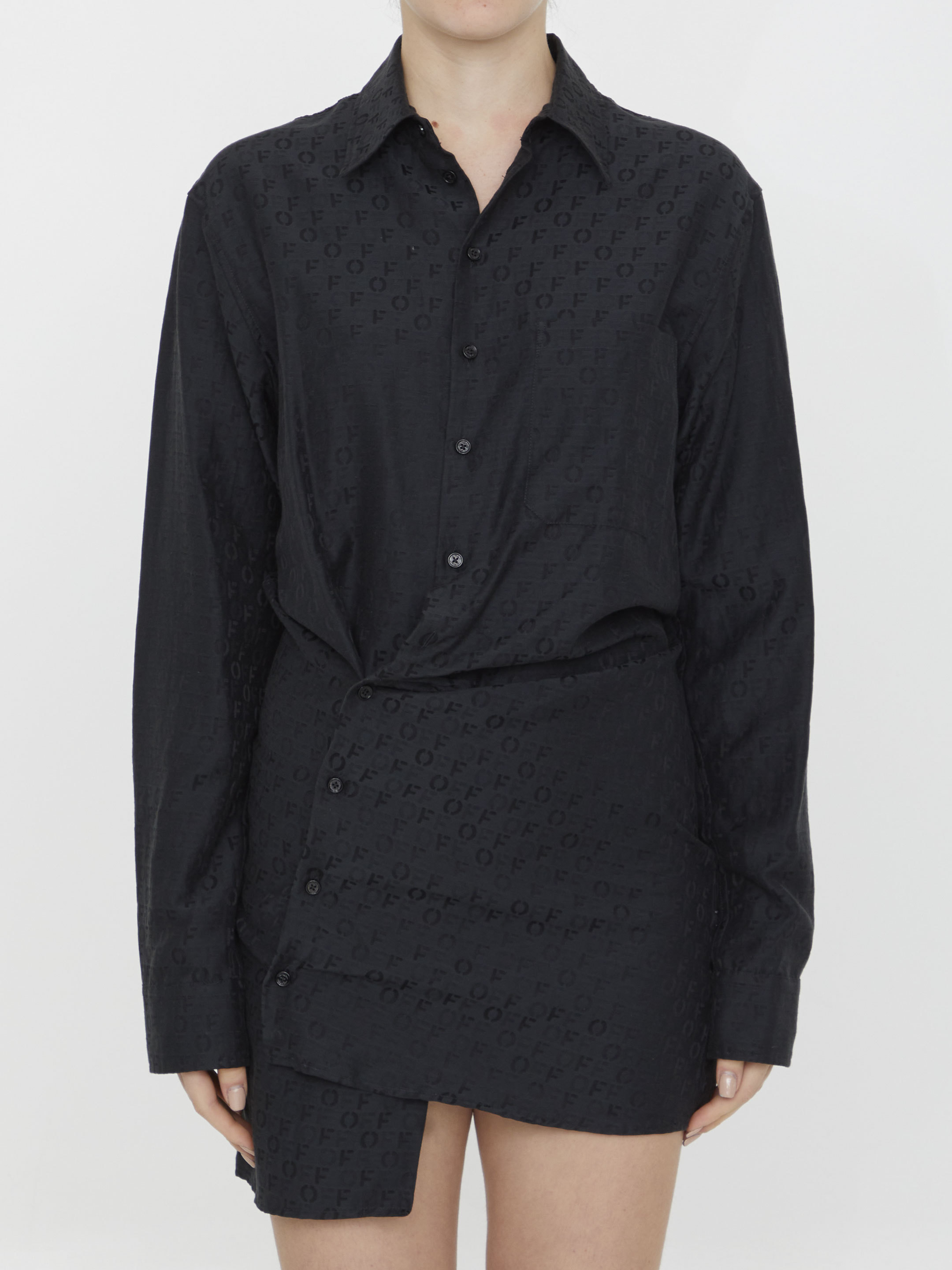 Off-white Off Jacquard Twisted Shirtdress In Black
