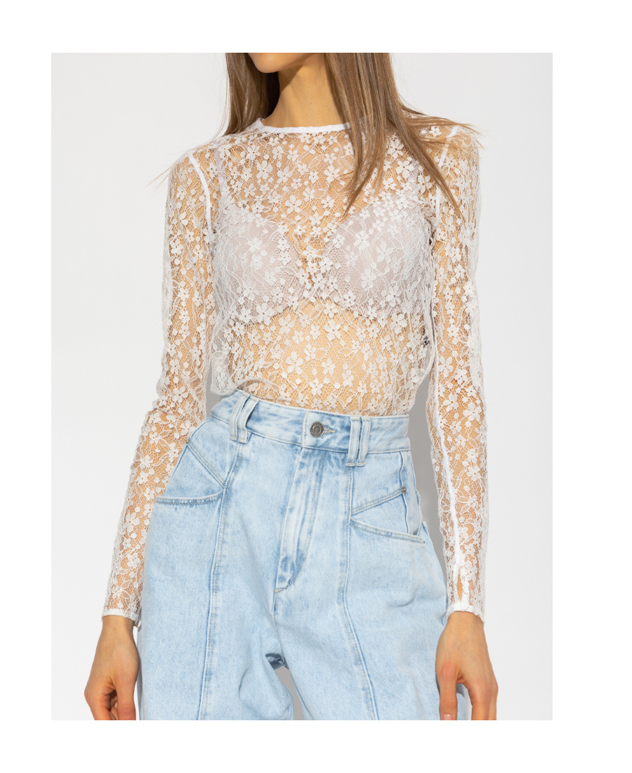 Isabel Marant Toyela Lace Crewneck Top In White