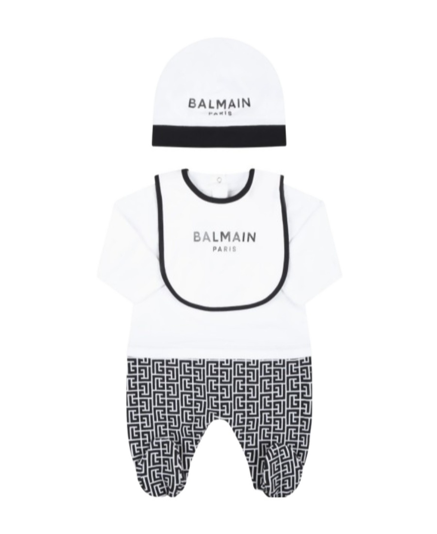 Balmain Logo-print Babygrow Set In Gray