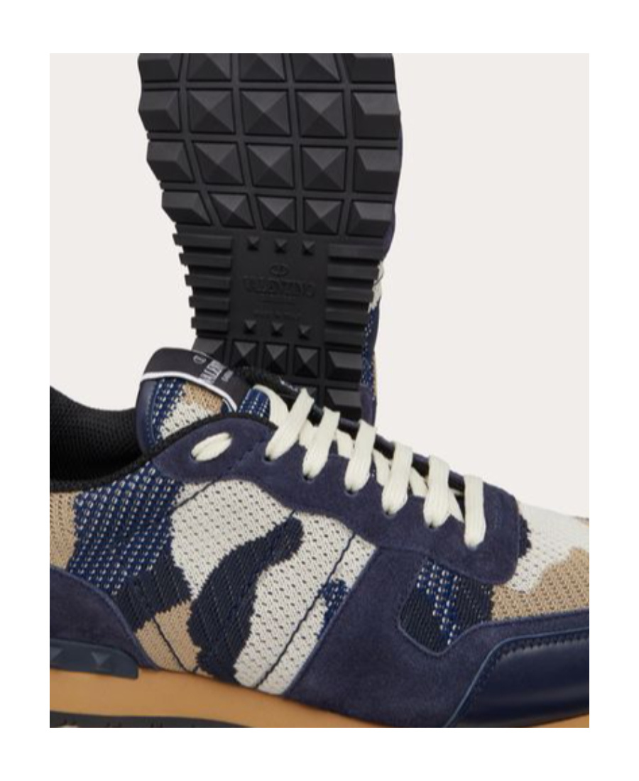 Valentino Camouflage Rockrunner Low-top Sneakers In Ocean Color