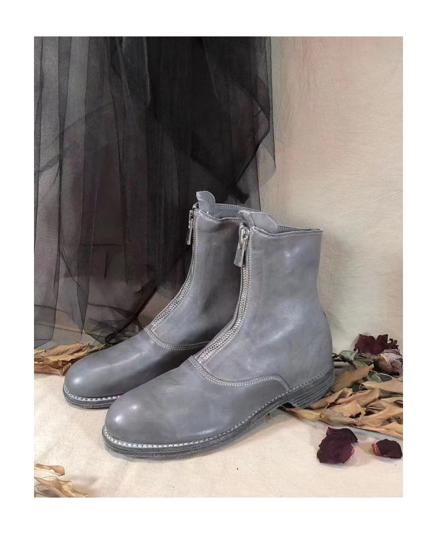 Guidi Zip Front Ankle Boots In Gray