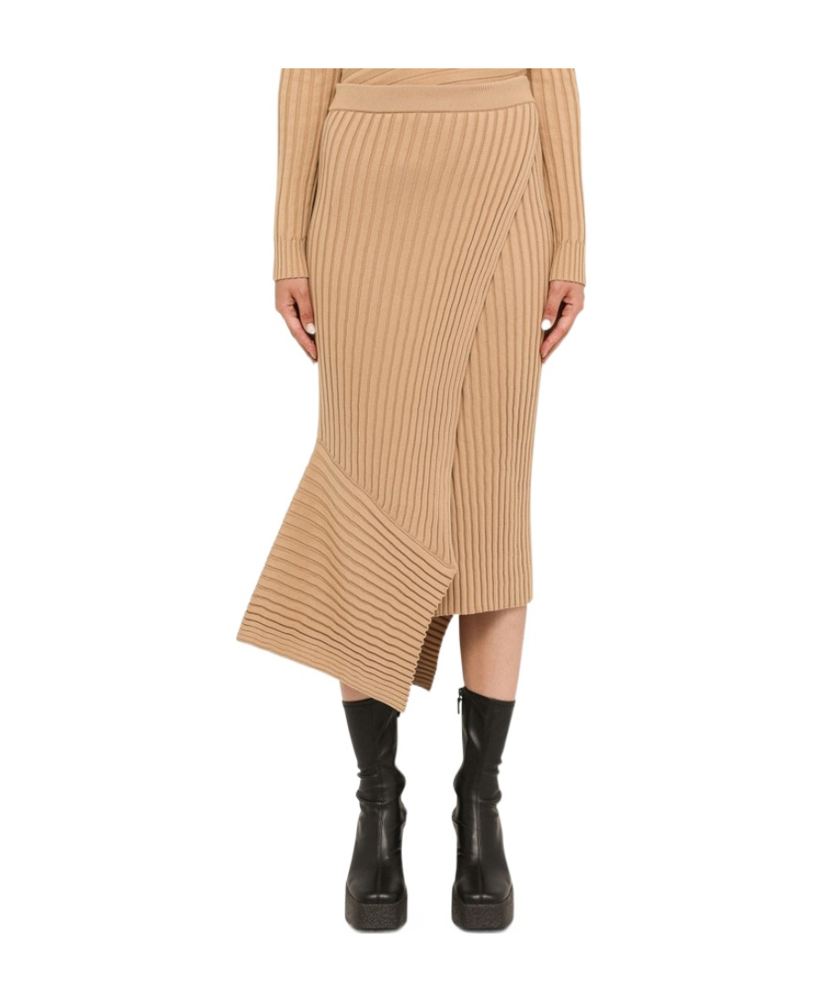 Stella Mccartney Asymmetric Rib-knit Wrap Skirt In Nude