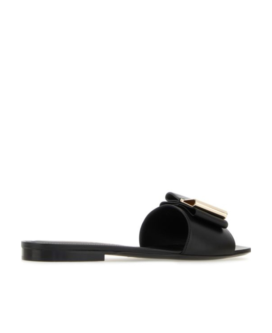 Ferragamo Double-bow Slider In Black