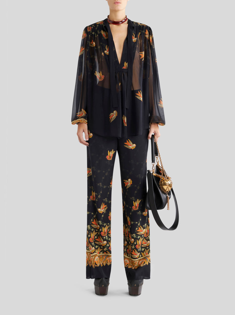 Etro Printed Crêpe De Chine Palazzo Trousers In Black