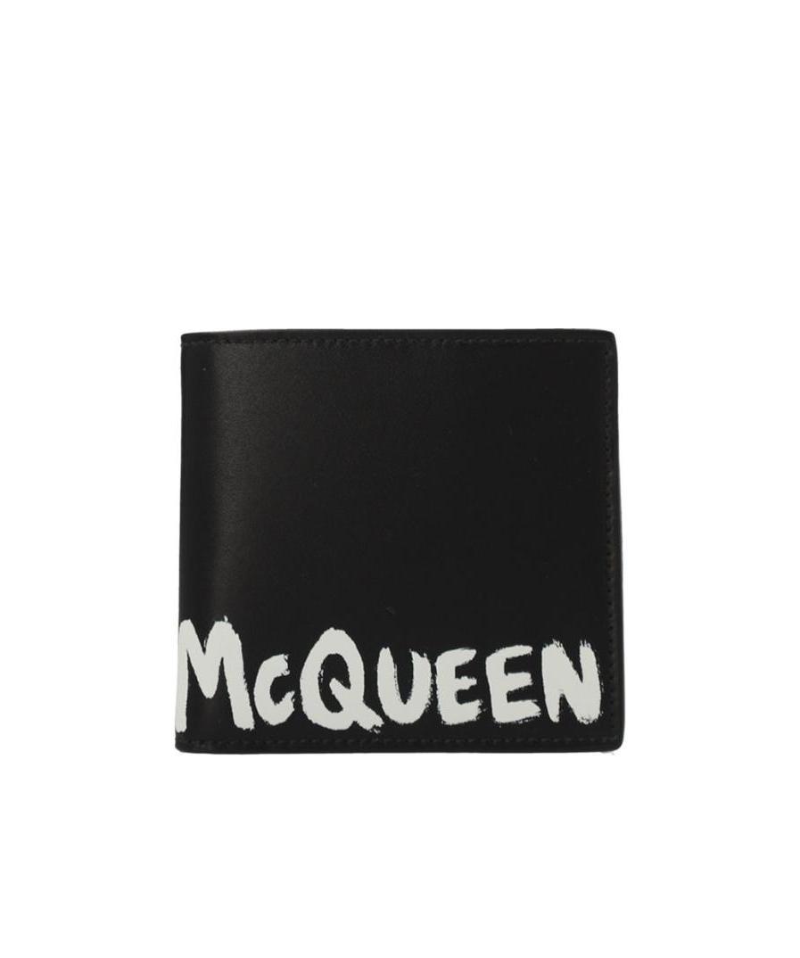 Alexander Mcqueen Graffiti Print Leather Wallet In Black