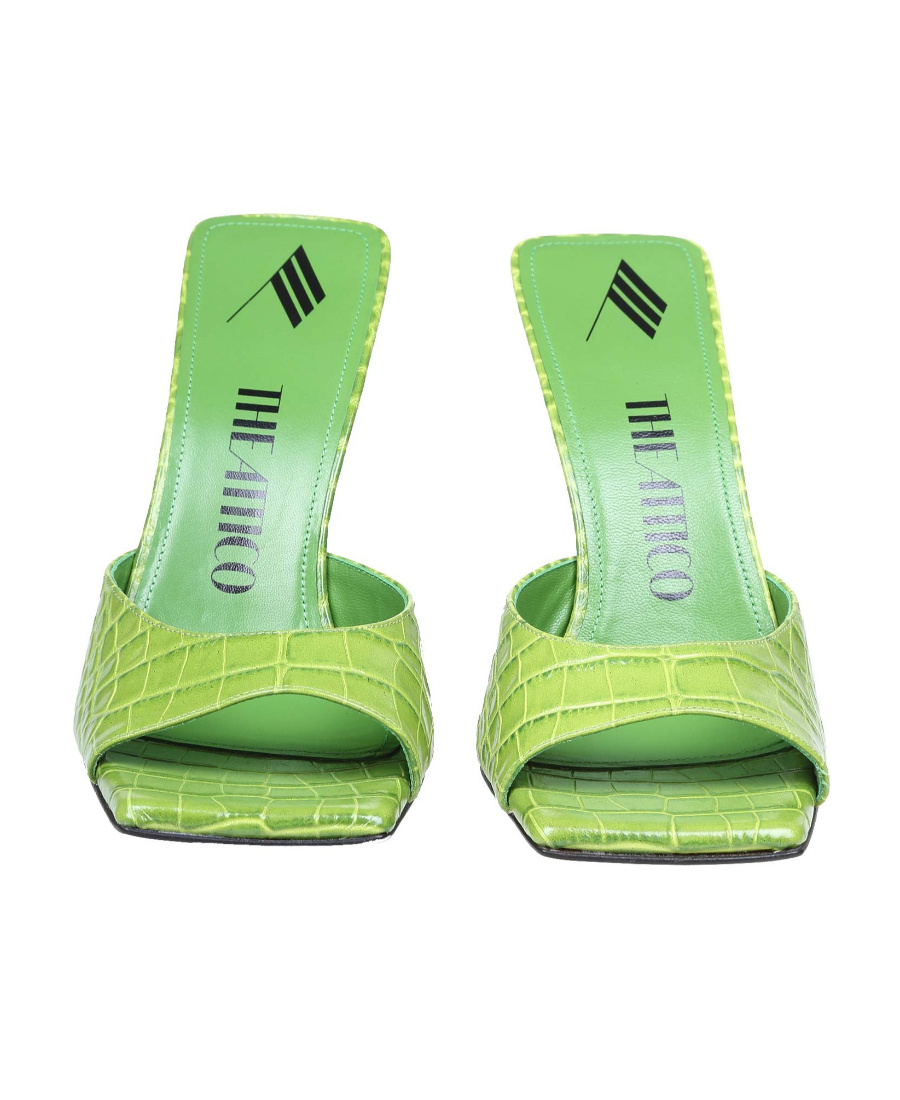 Attico 105mm Anais Croc Embossed Leather Mules In Green