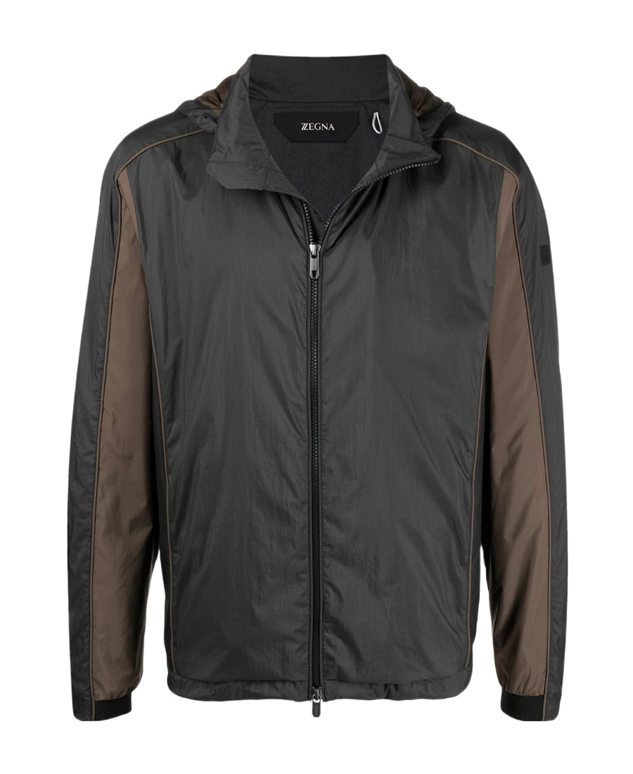 Shop Zegna Contrast-panel Hooded Jacket In Black