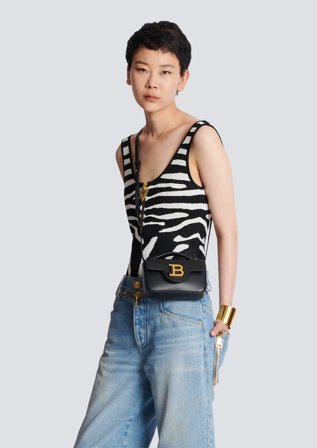 Balmain B-buzz 17 Mini Leather Shoulder Bag In Black