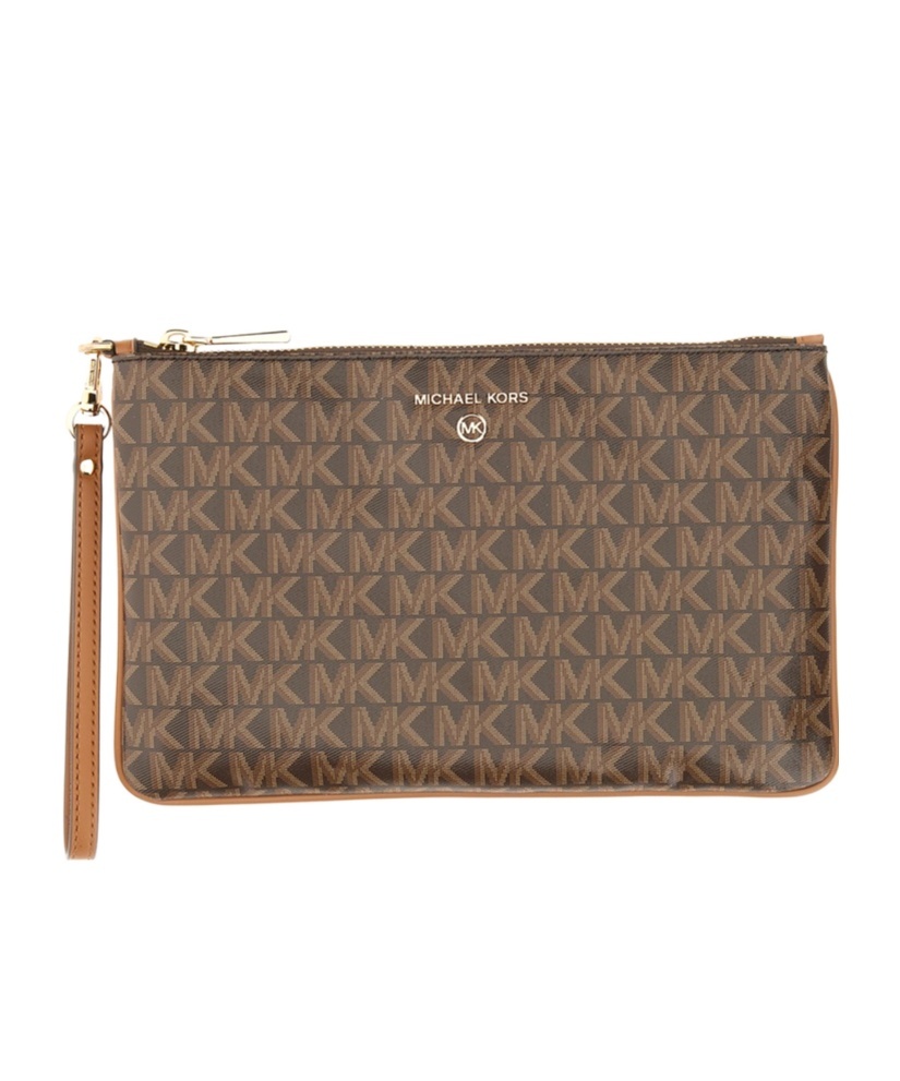 Michael Kors Monogram Leather Clutch Bag In Brown