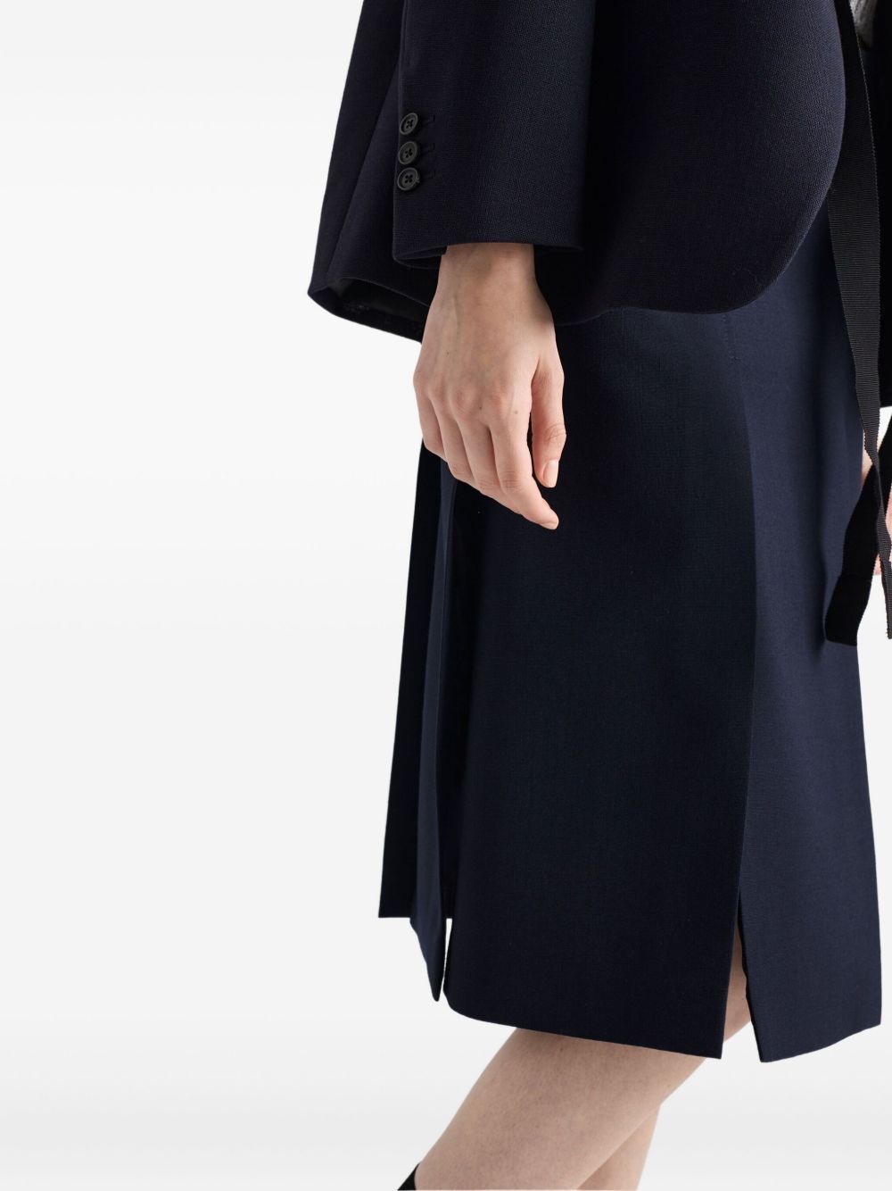 Prada Midi Skirt With Side Slit And Pleats In Blue