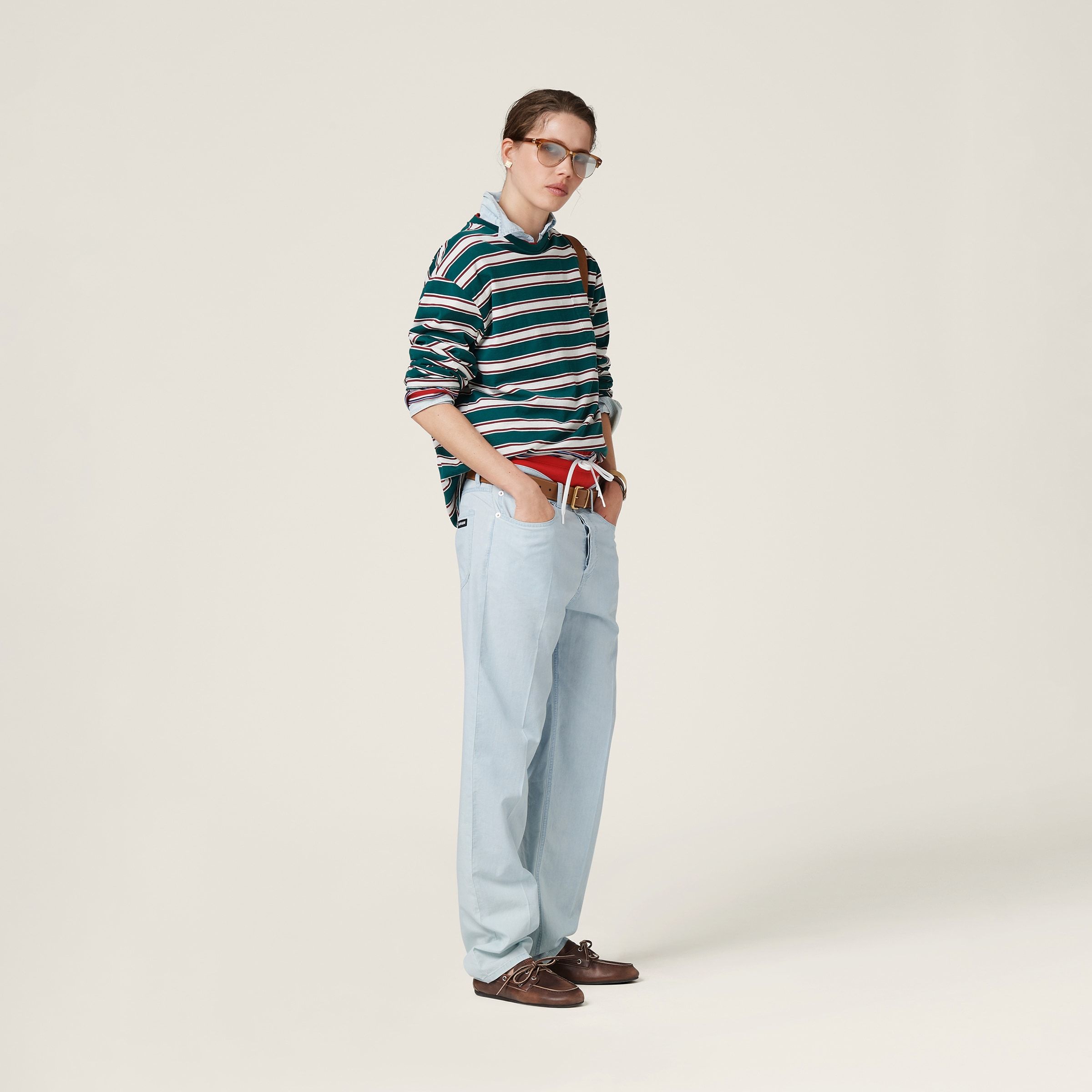 Miu Miu Five-pocket Chambray Denim Jeans In White