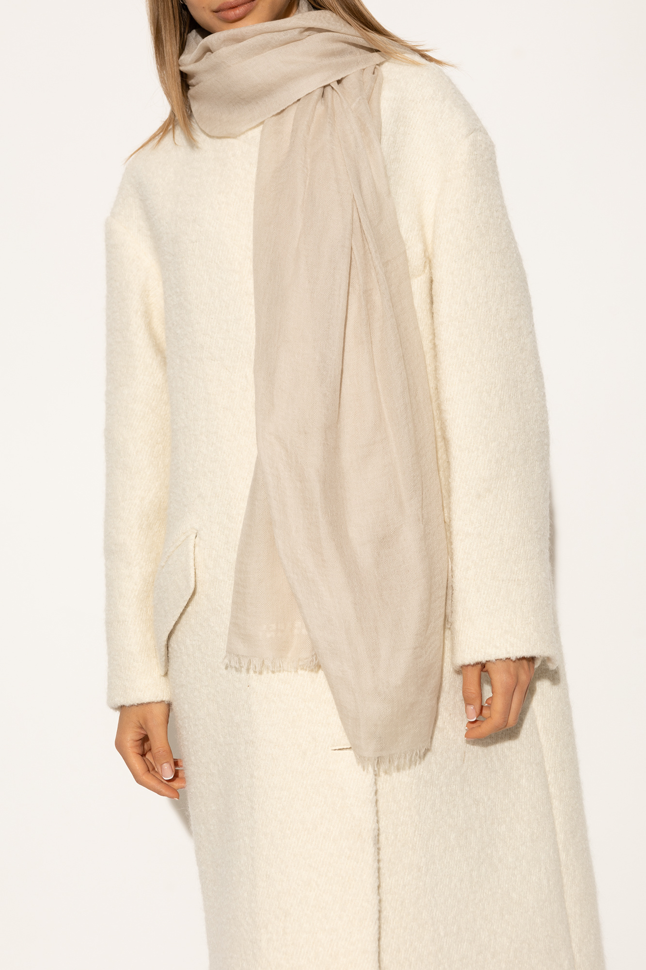 Shop Isabel Marant Logo Printed Fringed Scarf In Nude