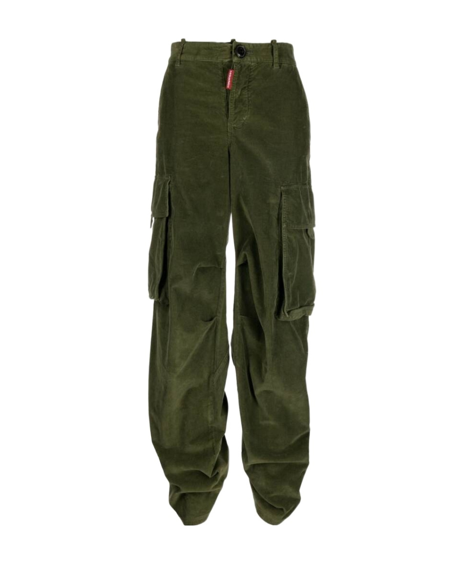 Dsquared2 Gathered-detail Corduroy Trousers In Green