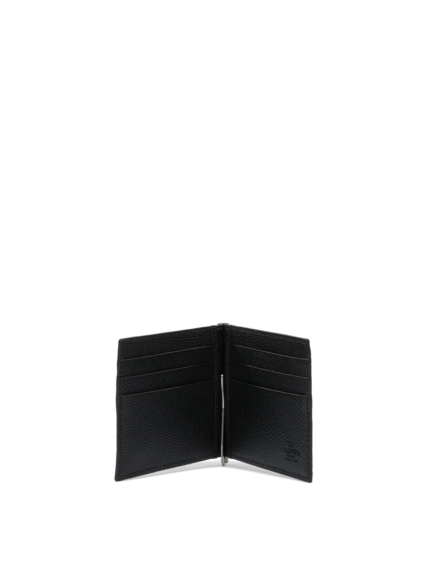 Valentino Garavani Vlogo Signature Grainy Calfskin Bi-fold Wallet With Money Clip In Black