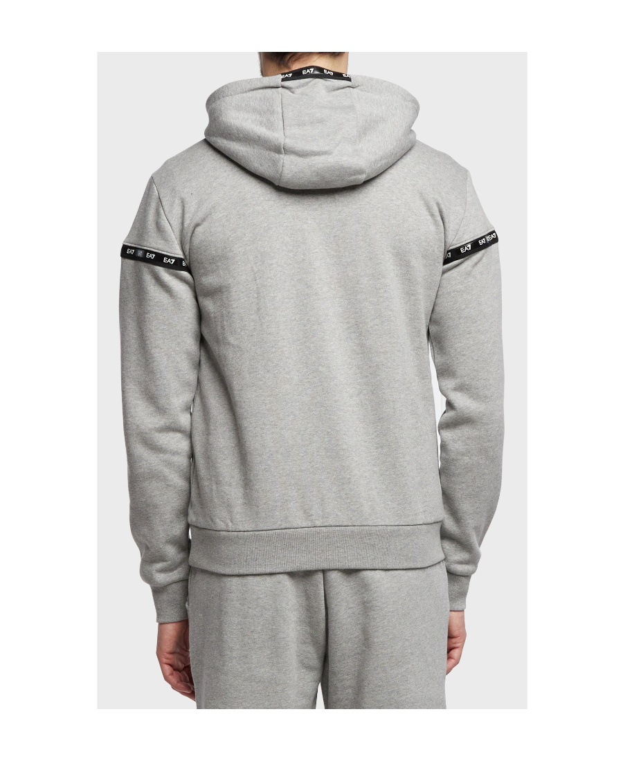 Ea7 Semi-zipper Design Logo Hooded Sweater In Gray