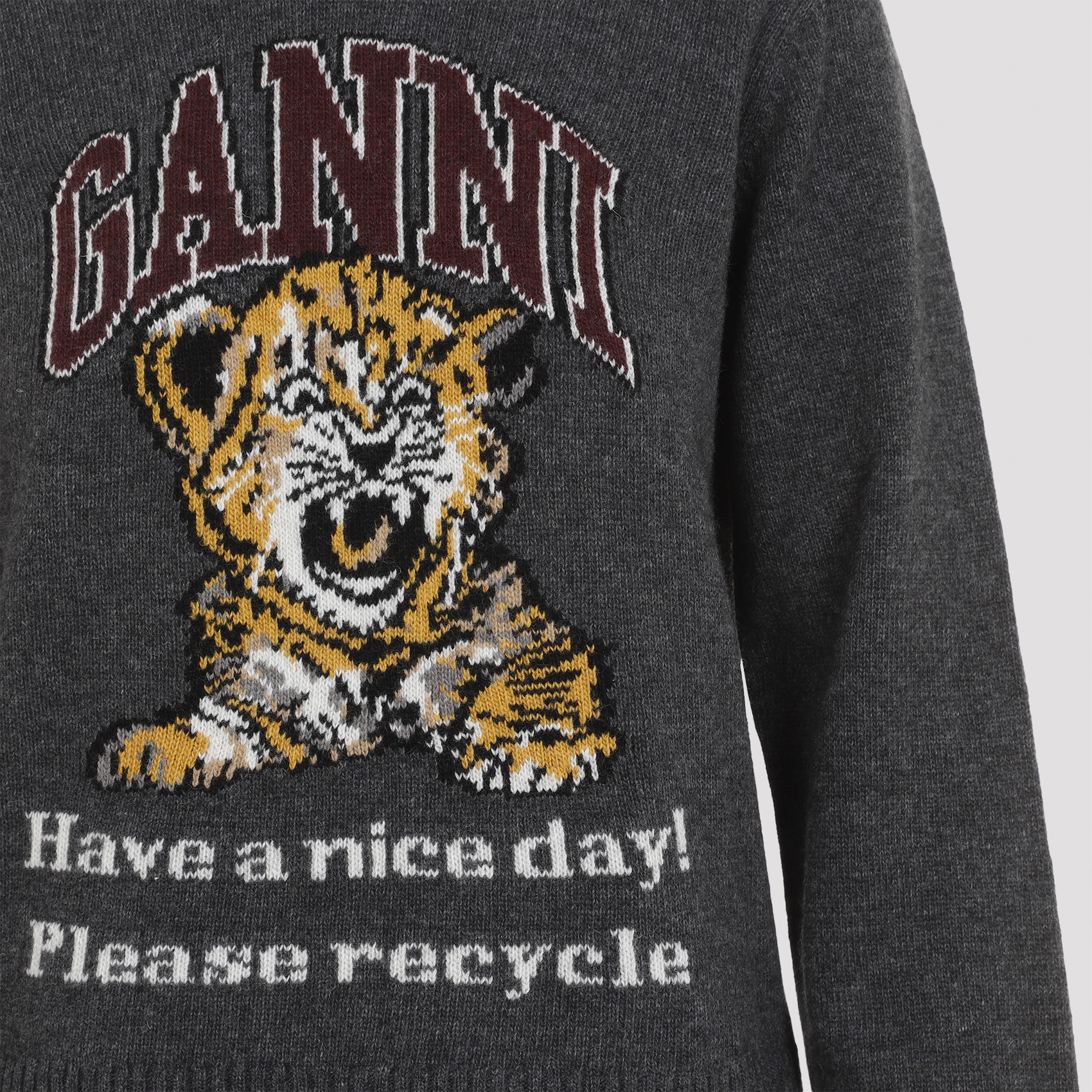 Ganni Jersey With Logo Embroidery And Tiger In Black