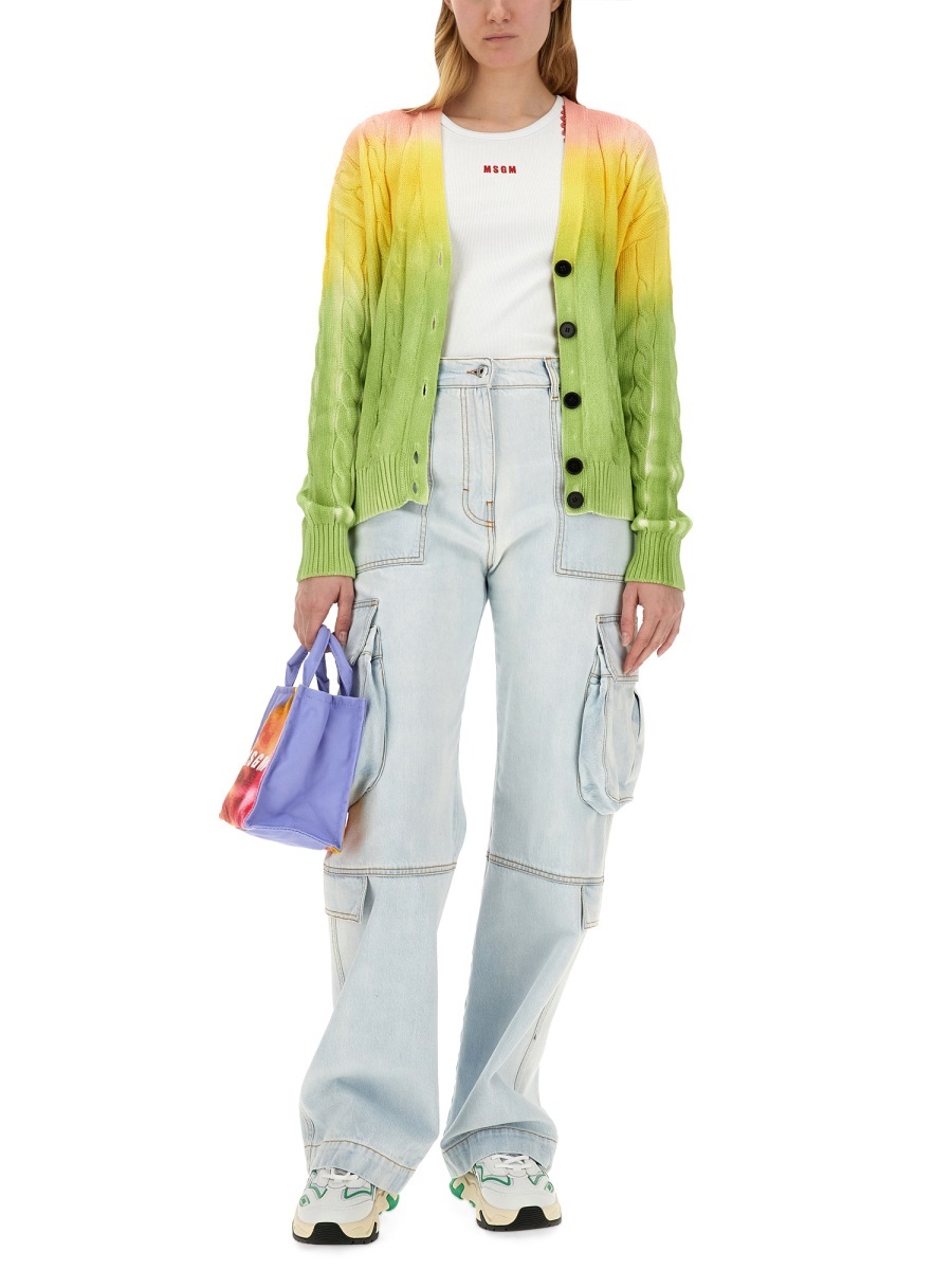 Msgm Gradient Design Cardigan In Green