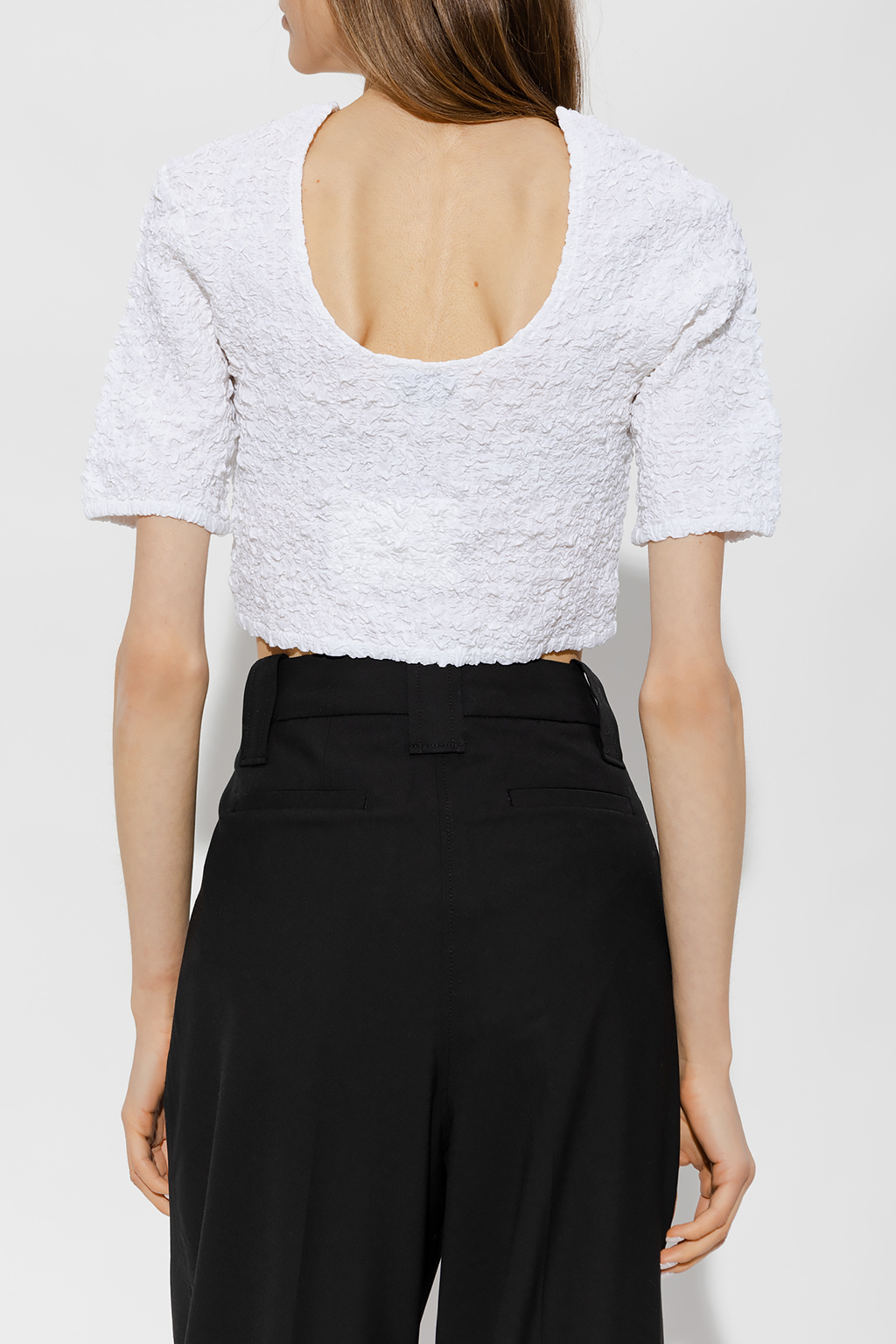 Ganni Cable-knit Organic Cotton T-shirt In White