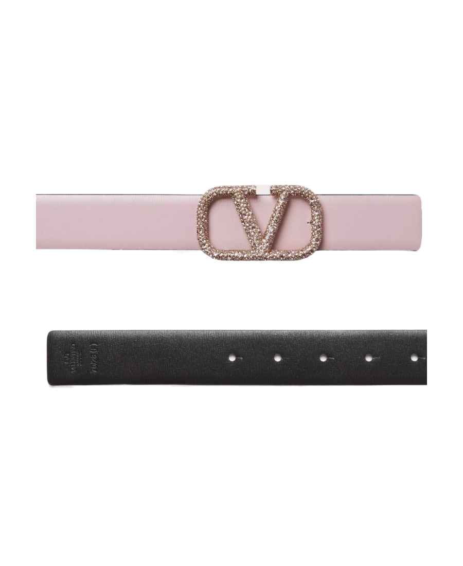 Valentino Vlogo Signature Reversible Shiny Calfskin Belt - 30mm / 1.2 In. In Pink
