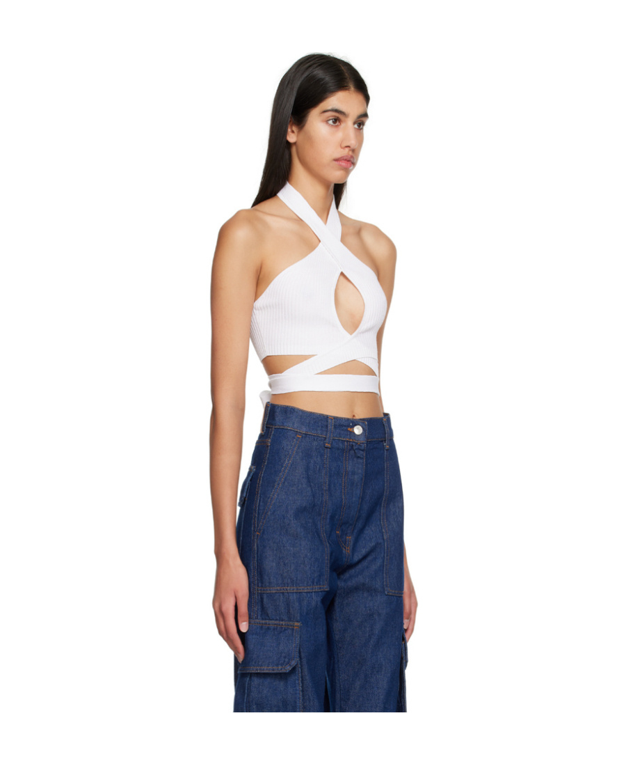 Msgm White Wrap Tank Top In Blue