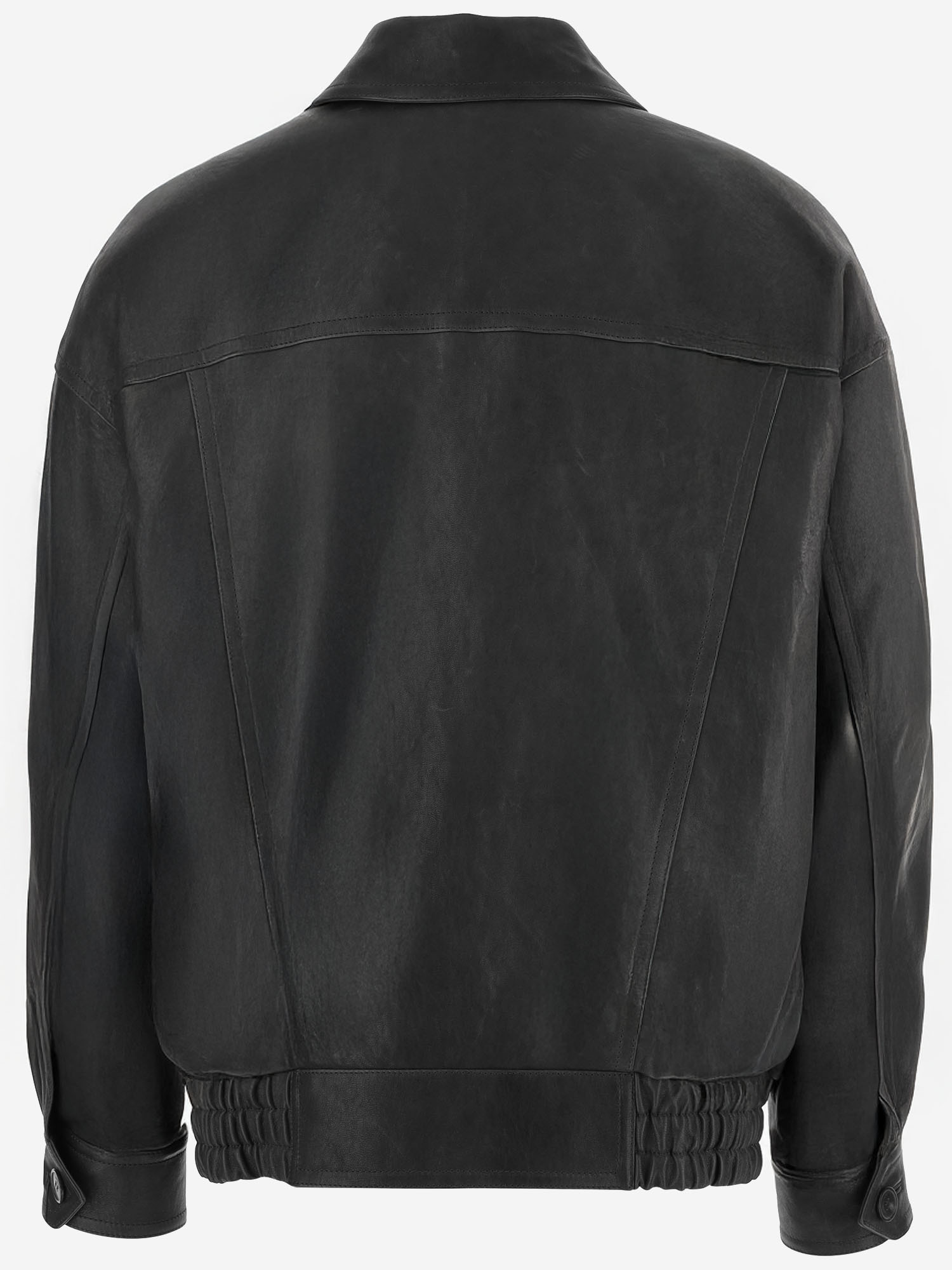 Saint Laurent Long-sleeved Leather Jacket In Black