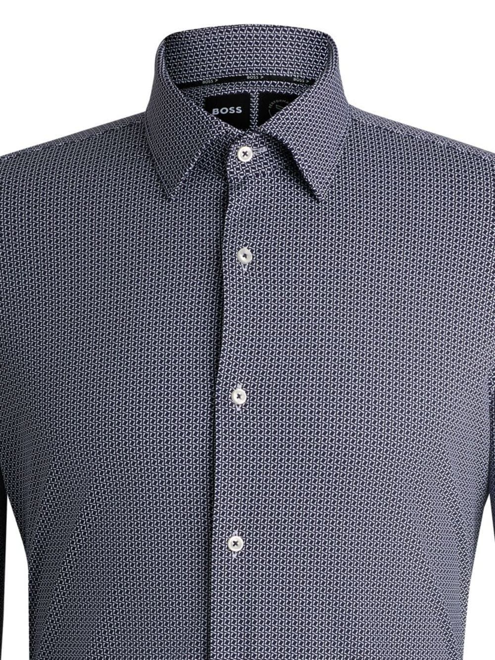 Hugo Boss Slim-fit Shirt In Geometric-print Performance-stretch Material In Gray