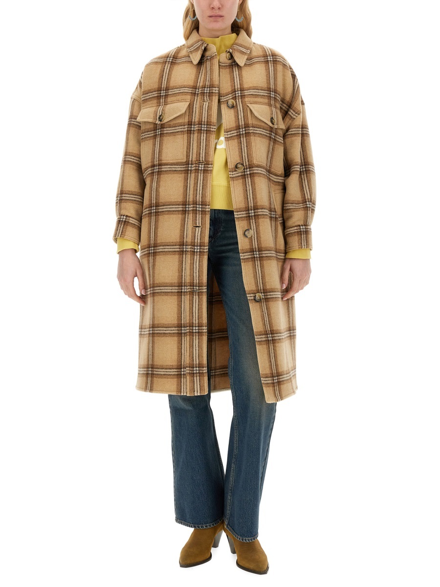 Isabel Marant Light Brown Fontizia Checked Wool Coat In Nude