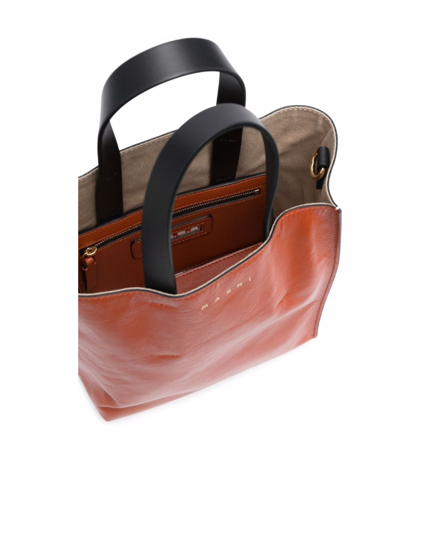 Marni Leather Colour-block Tote Bag In Brown
