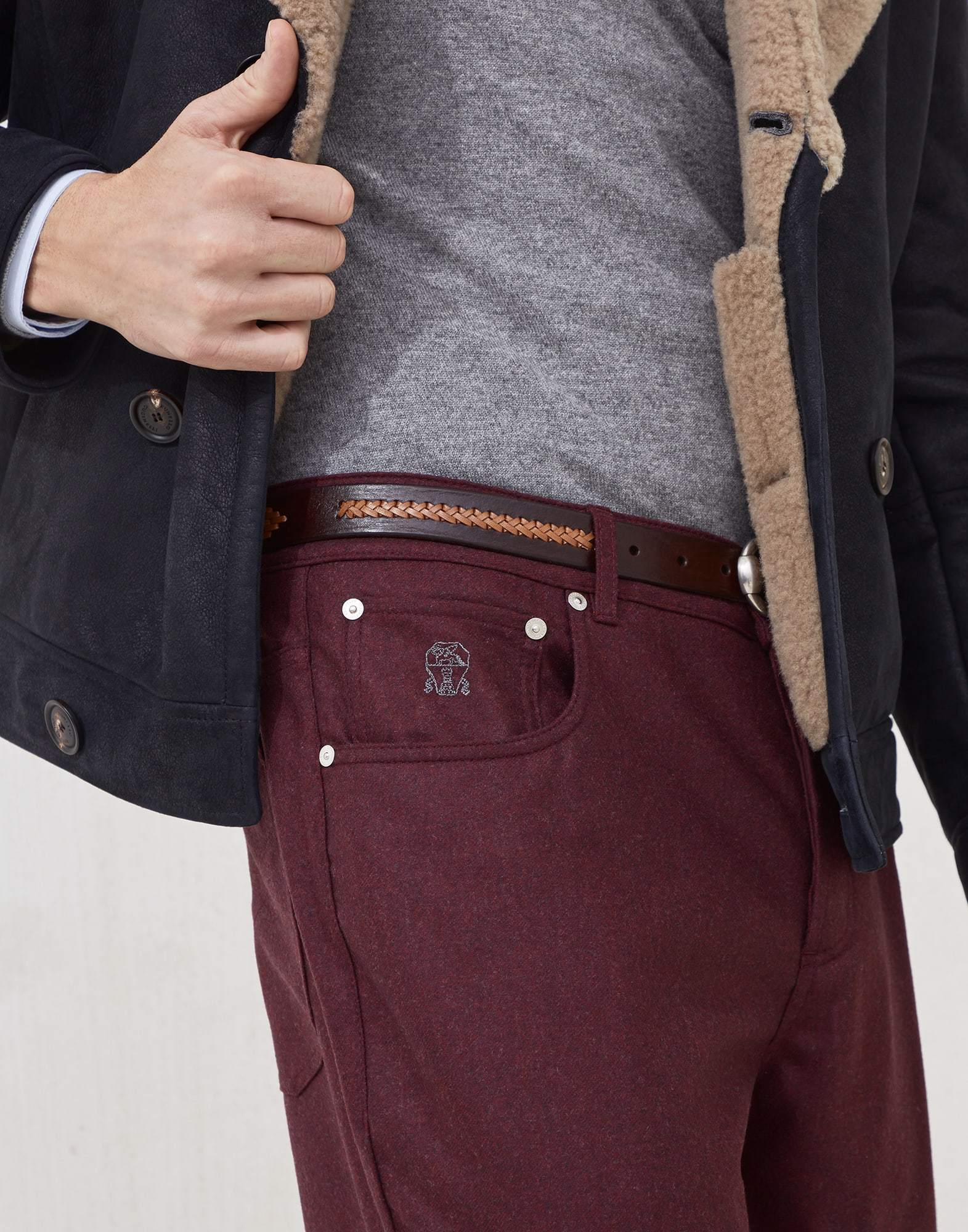 Brunello Cucinelli Five-pocket Virgin Wool Flannel Trousers In Burgundy
