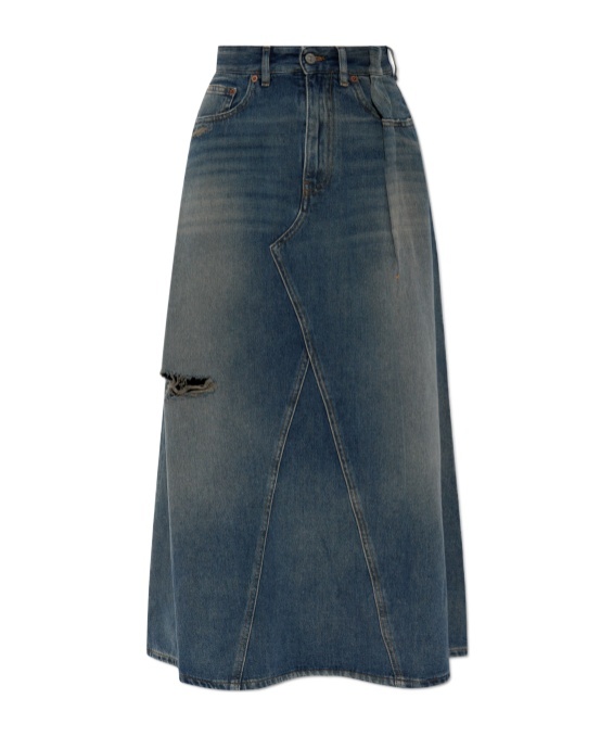 Mm6 Maison Margiela Blue Distressed Denim Maxi Skirt In Green