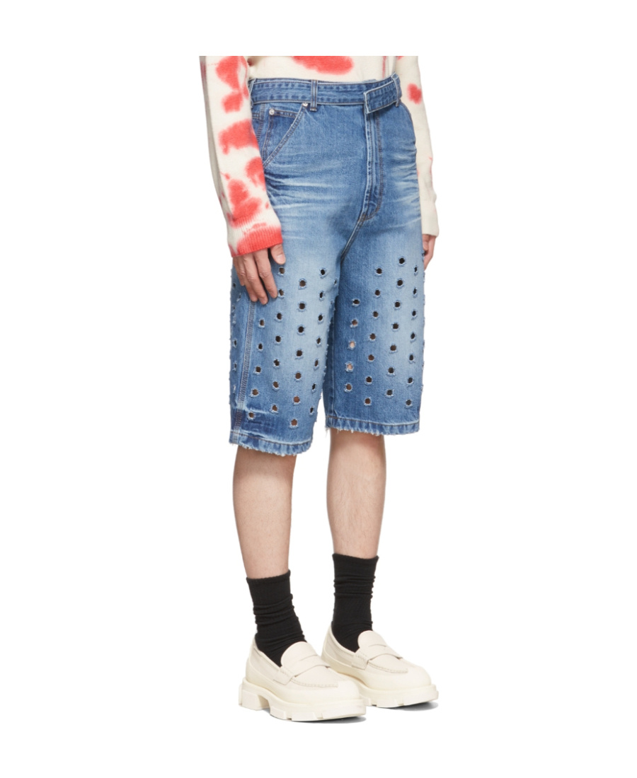 We11 Done Blue Denim Cut-out Shorts In Blue