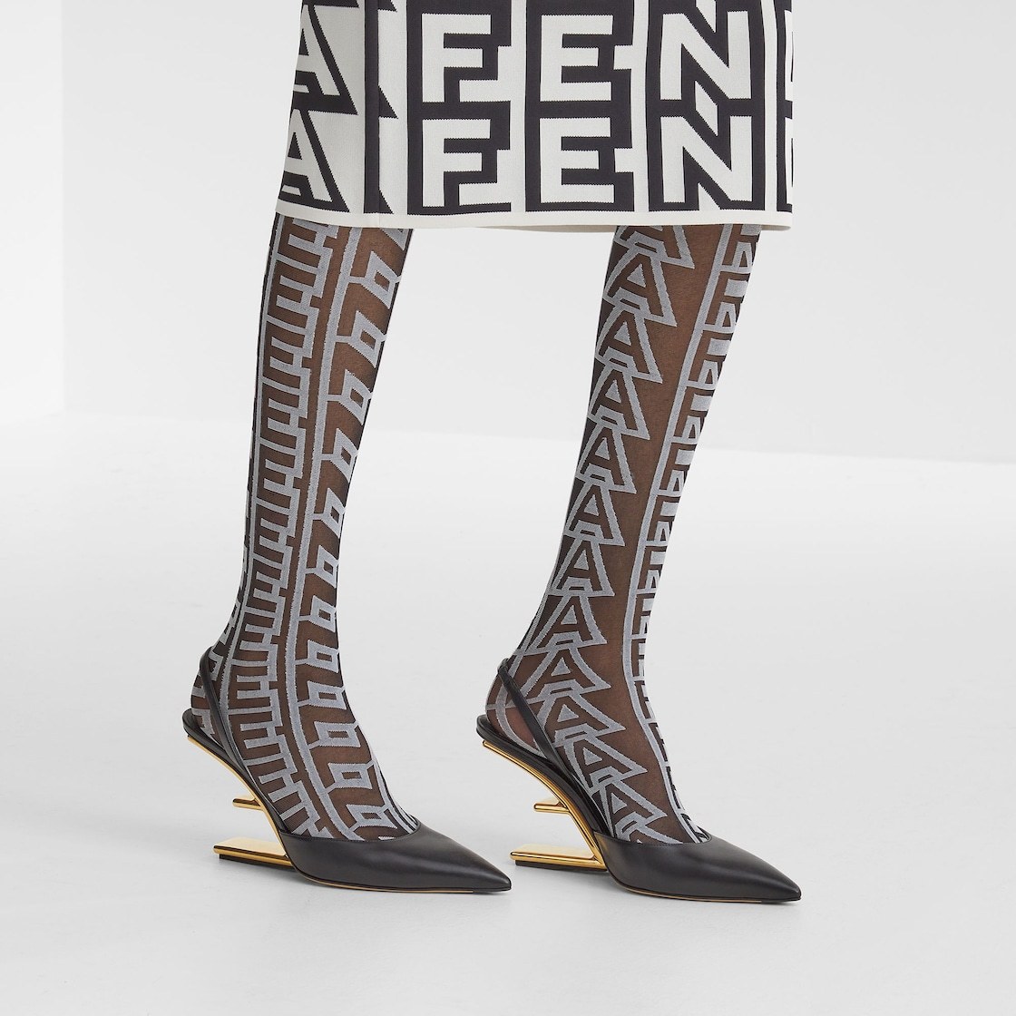 Shop Fendi Black Leather High-heeled Slingbacks