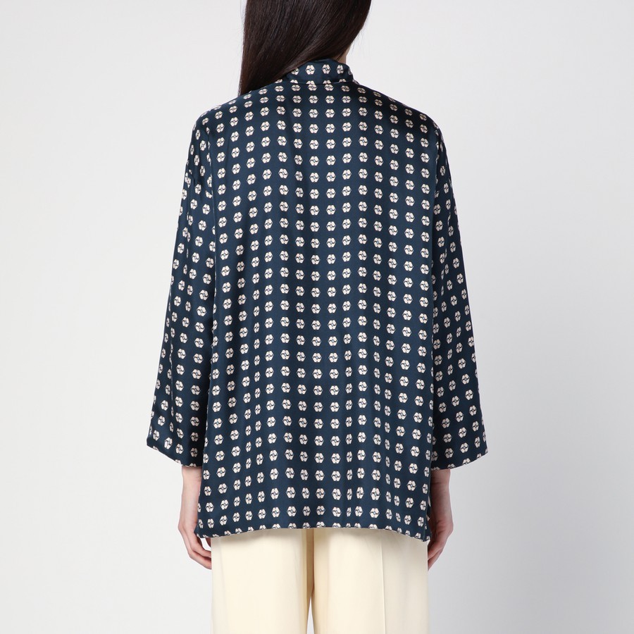 Max Mara Timeless Printed Reversible Long-sleeved Silk Shirt In White