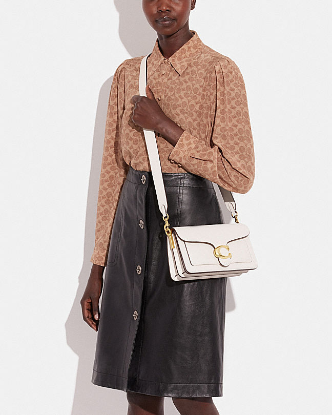 Coach Tabby 26 Logo Plaque Shoulder Bag In White