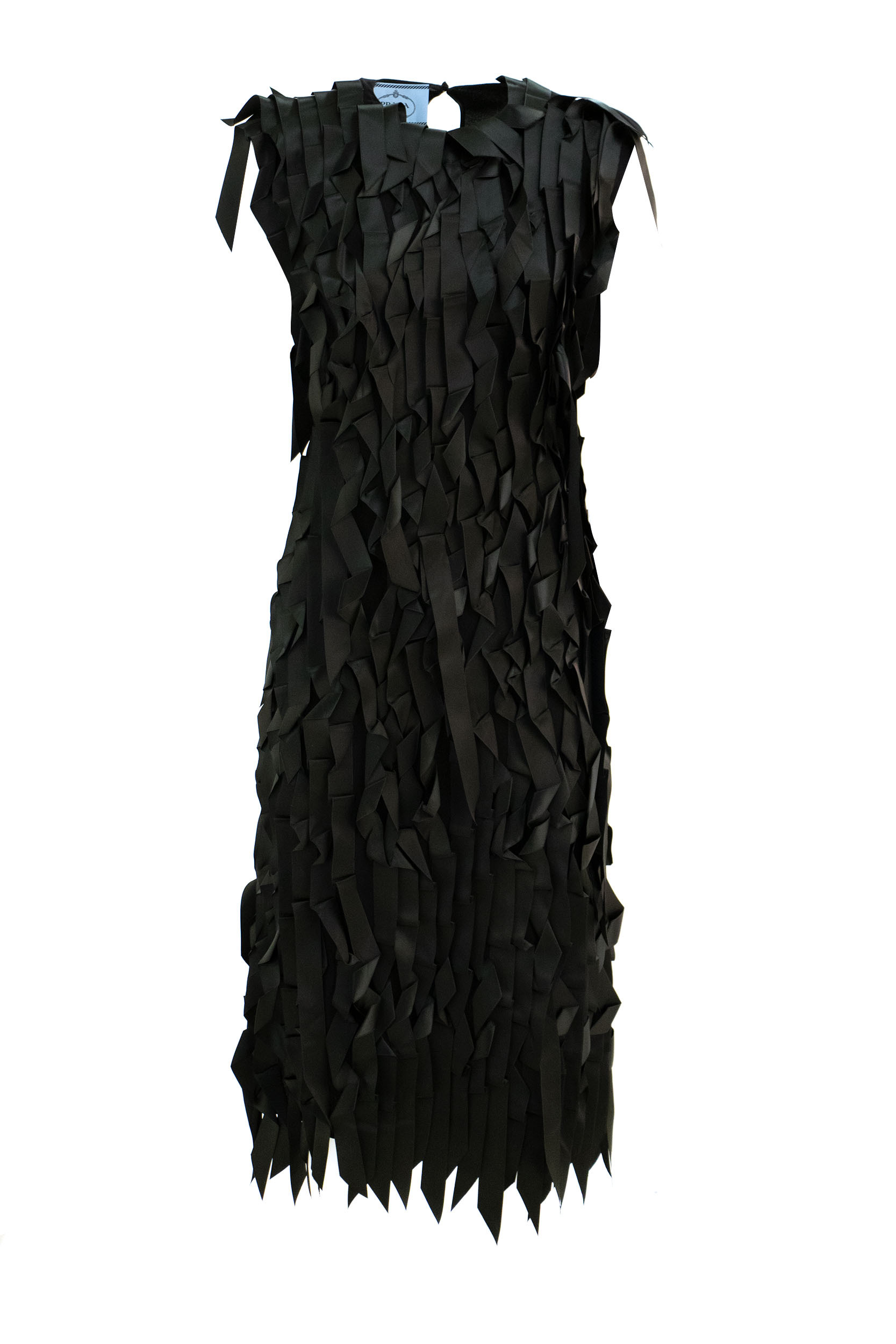 Prada Black Ribbon-detail Midi Dress In Black