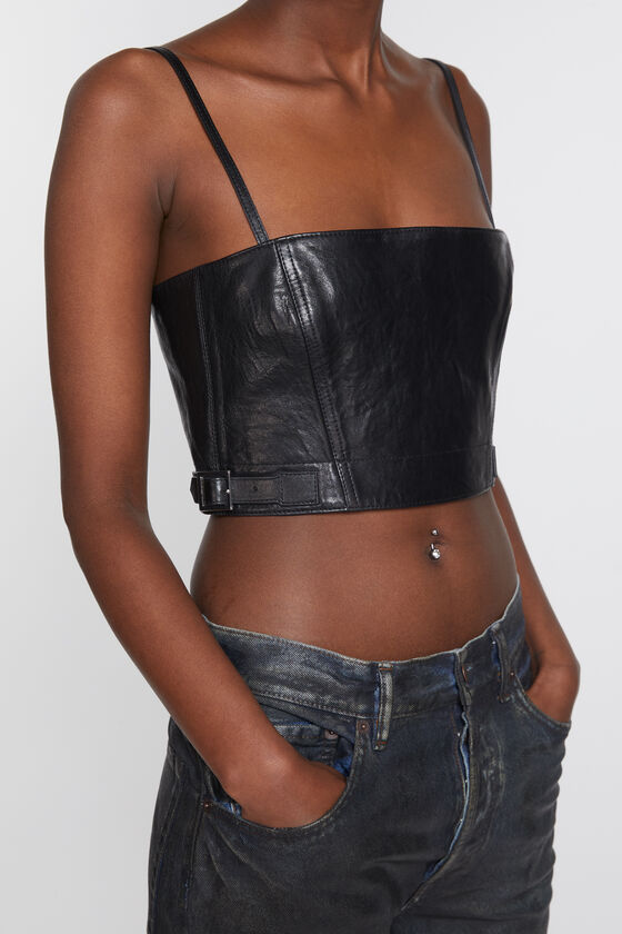 Acne Studios Leather Bustier Top In Black