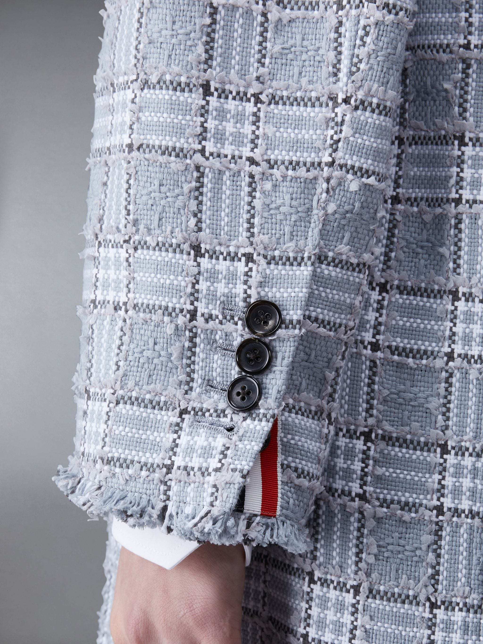 Thom Browne Frayed-check Single-breasted Blazer In Blue
