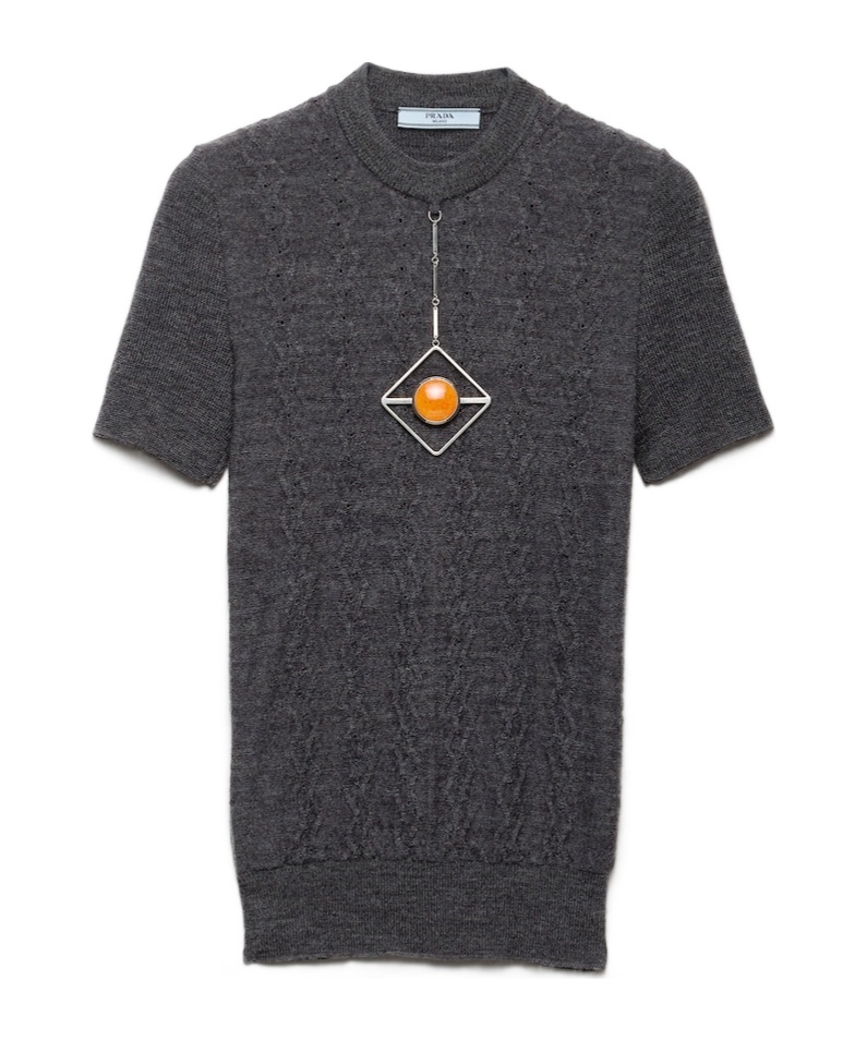 Prada Pendant-embellishment Short-sleeve Sweater In Gray